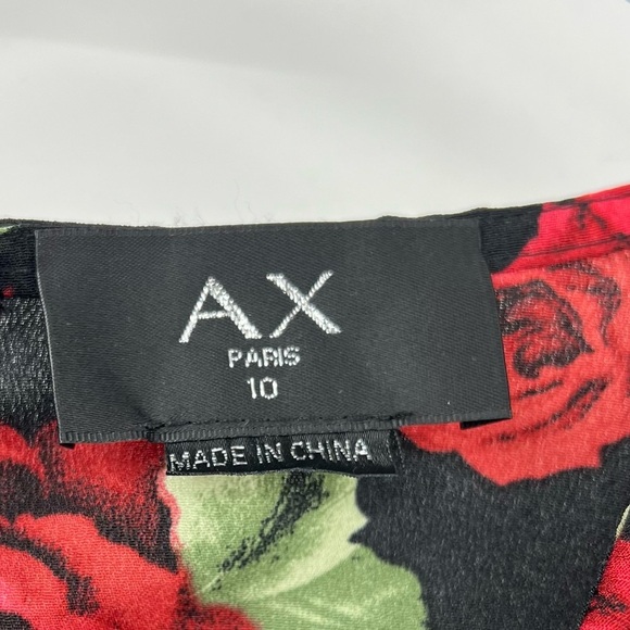 AX Paris Valentine Long Sleeve Mini Ruffle Dress in Rose Print Black/Red Size XS - Picture 4 of 6